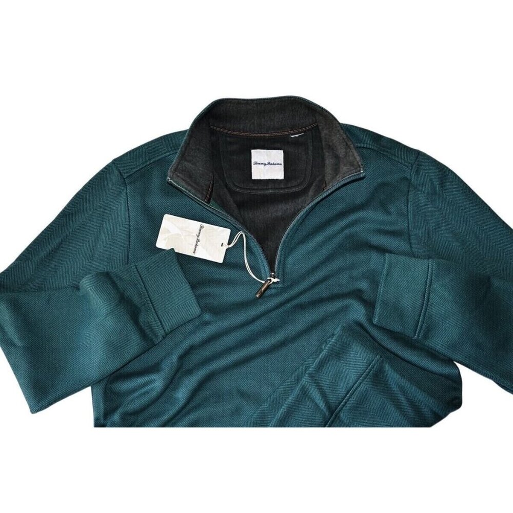 Tommy Bahama Mens Size Medium New Castle Half-Zip Pullover Sweater Forest Green
